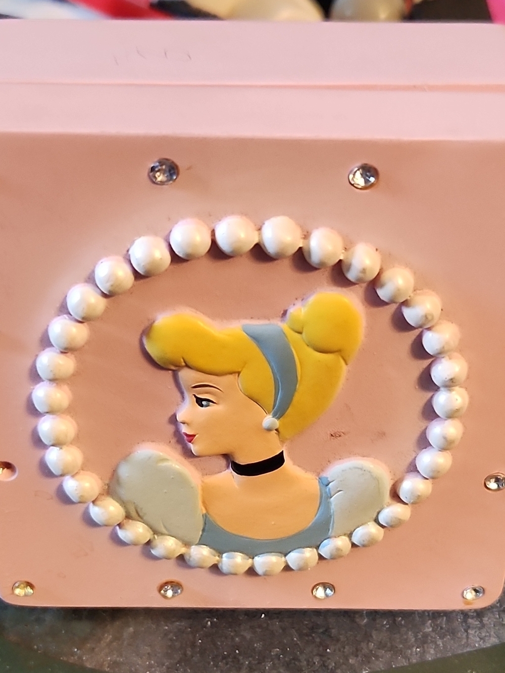 Disney Pink Cinderella Music Box W/ Picture Frame with Pearls
